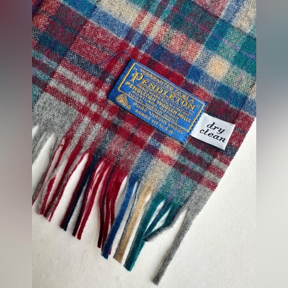 Pendleton Virgin Wool Scarf Multicolor Plaid Made… - image 4